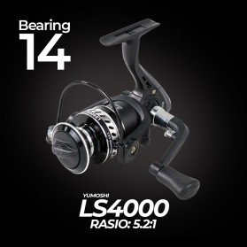 YUMOSHI LS4000 Reel Pancing Spinning Fishing Reel 14 Ball Bearing 5.2:1 - Black