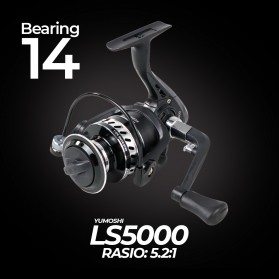 YUMOSHI LS5000 Reel Pancing Spinning Fishing Reel 14 Ball Bearing 5.2:1 - Black