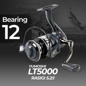 YUMOSHI Reel Pancing Spinning 12 Ball Bearing 5.2:1 - LT5000 - Black