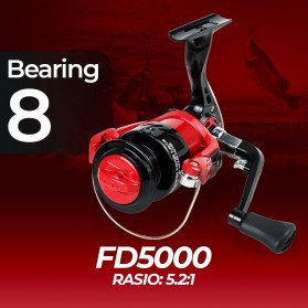 Joran dan Reel Pancing - TaffSPORT FD5000 Reel Pancing Spinning 8 Ball Bearing Gear Ratio 5.2:1 - Red/Black