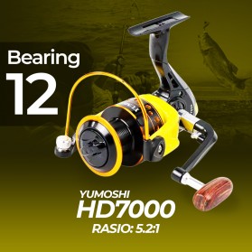 YUMOSHI Reel Pancing Spinning 12 Ball Bearing - HD7000 - Black/Yellow