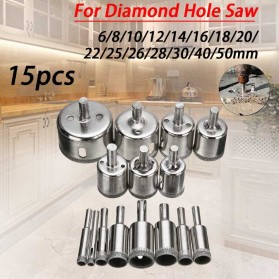 Taffware Mata Bor Diamond Coated Hole Saw Drill Bit 6mm-50mm 15 PCS - GJ0105 - Silver - 6