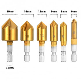 Xzante Mata Bor Drill Bit Countersink HSS 6-19mm 6 PCS - BT3 - Golden - 2
