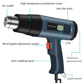 ZHCY Electric Hot Air Gun Dryer Heat Solder Thermal with LED Display 2000 W - QR-866A - Blue