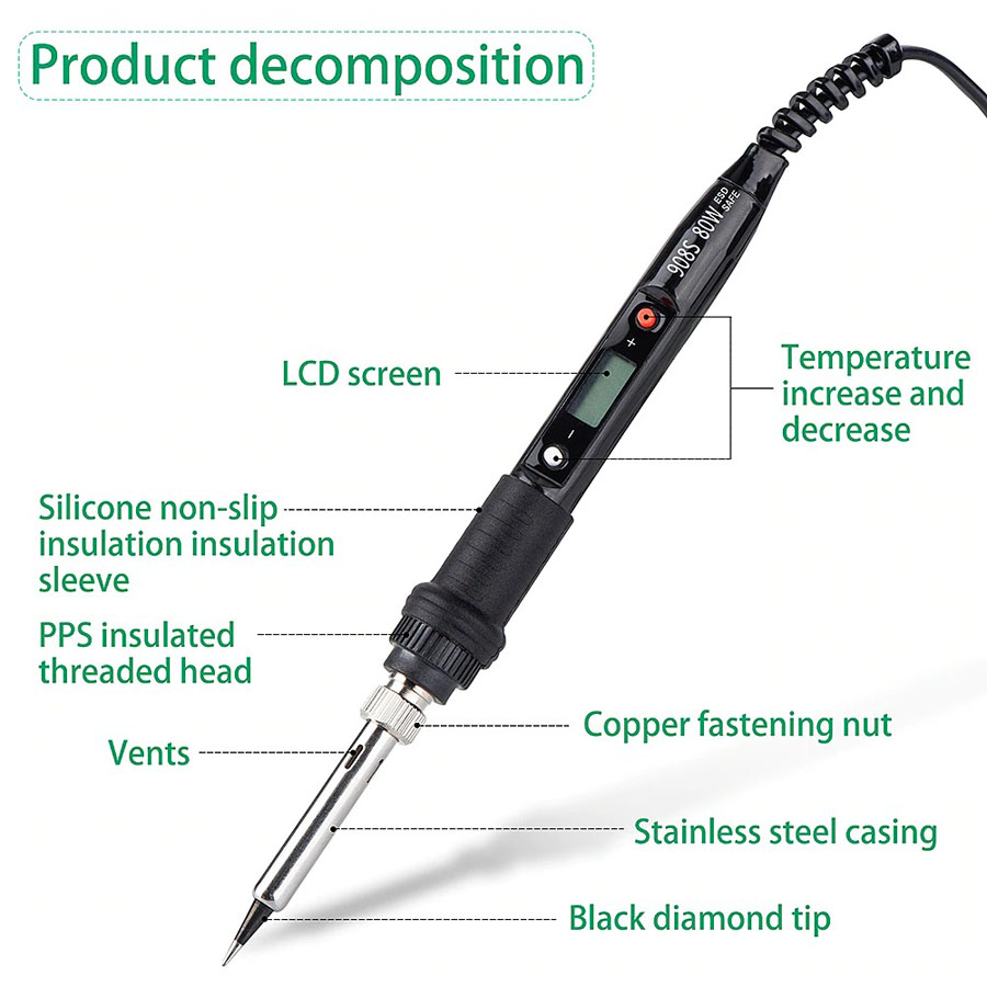 SumSour Electric Solder LCD Soldering Iron 80W 220V - 908S - Black ...