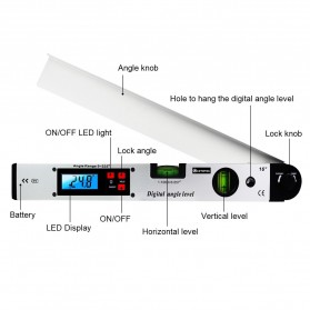 KETOTEK Penggaris Digital Inclinometer Goniometer Level Angle Measuring Tool 225 Degree 400mm - KET-200 - Silver - 2