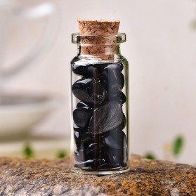 CRYSTDECO Botol Hias Natural Crystal Healing Glass Wishing Bottle Natural Obsidian Stone - SH584 - Black