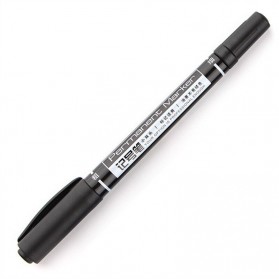 Pena & Pensil - Deli Pena Permanen Dual Head Tip Marker Pens Waterproof - 6824 - Black