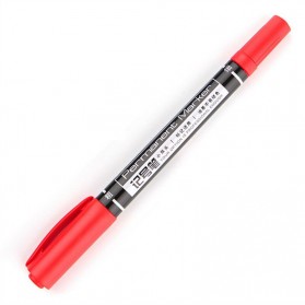 Pena & Pensil - Deli Pena Permanen Dual Head Tip Marker Pens Waterproof - 6824 - Red