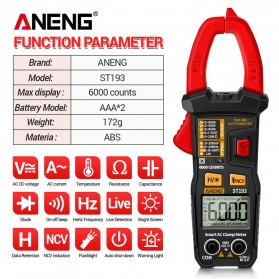ANENG Digital Multimeter Voltage Tester Clamp - ST193 - Red - 2
