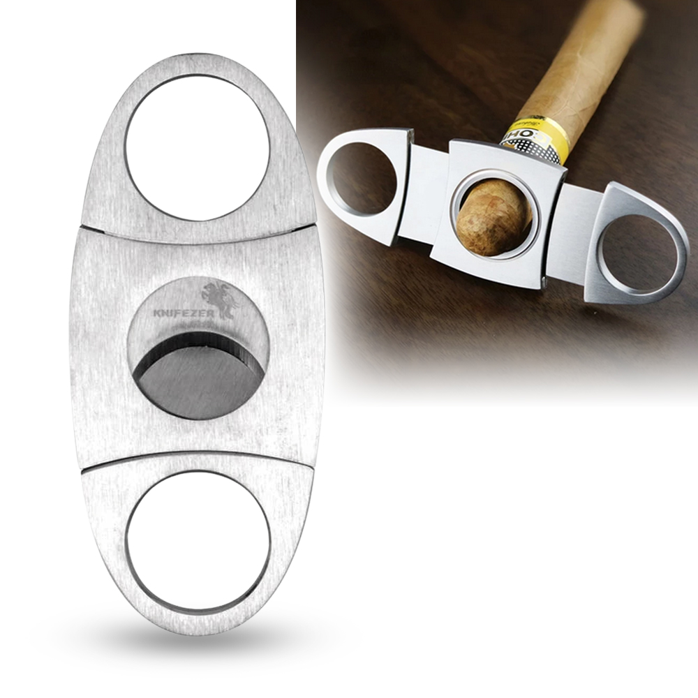 Gambar produk KNIFEZER Pemotong Rokok Cerutu Cigar Cutter Double Blade Stainless Steel - EC-50A