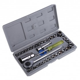 Obeng, Tang , Kunci Pas - Aiwa Kunci Pas 40 Pcs Multipurpose Combination Socket Wrench Set with 1/4 Ratchet Handle