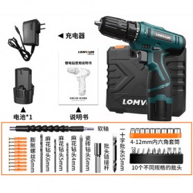 LOMVUM Bor Obeng Listrik Lithium Battery Rechargeable 12V - LY168V - Green