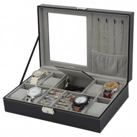 JOCESTYLE Kotak Jam Tangan Watch Jewelry Box Kulit 8 + 3 Mixed Grids - JO12 - Black - 1