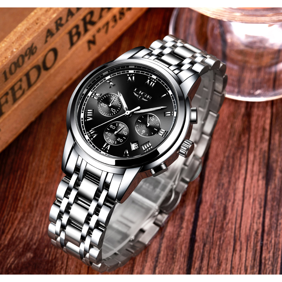 LIGE Jam Tangan Kasual Pria Stainless Steel - 9810 - Silver