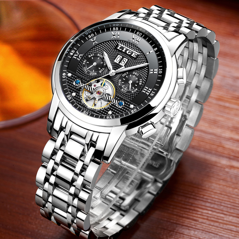 LIGE Jam Tangan Pria Automatic Mechanical Stainless Steel - 9841