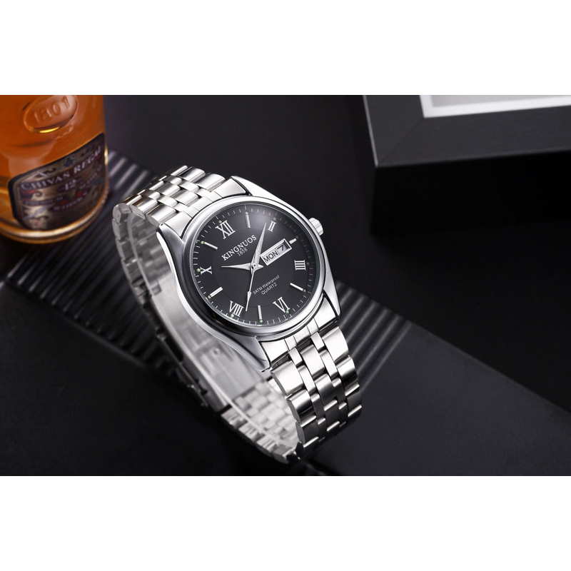 KINGNUOS Jam Tangan Analog Pria - 1858 - Silver Black - JakartaNotebook.com