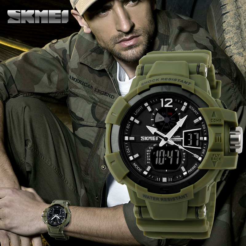 SKMEI Jam Tangan Digital Analog Pria - AD1040 - Army Green