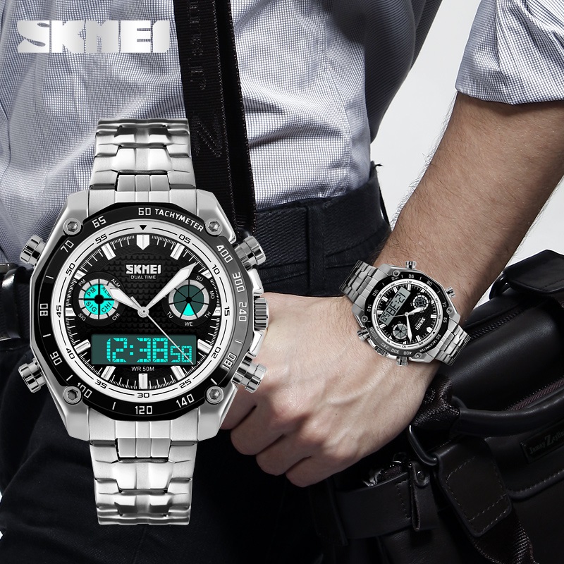 Skmei Jam Tangan Original Sport Dual Time Water Resist 50m Pria Ad1021 Stainless .