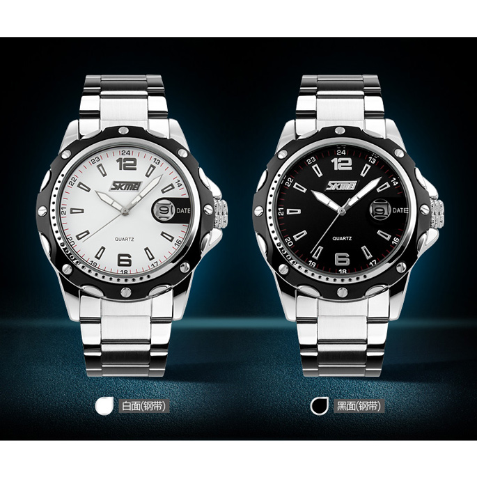 SKMEI Jam Tangan Analog Pria Strap Stainless Steel 0992C White