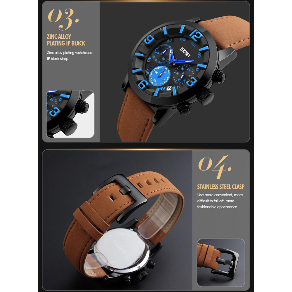 SKMEI Jam Tangan Analog Pria - 9147CL - Brown/Blue 
