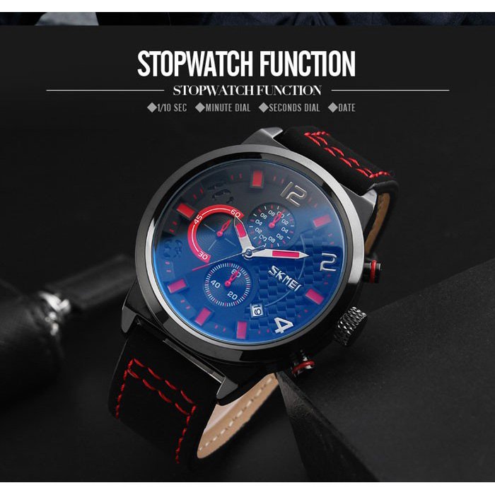Skmei Jam Tangan Pria Jam Tangan Analog Kulit 9092 Water Resistant Hitam Putih .