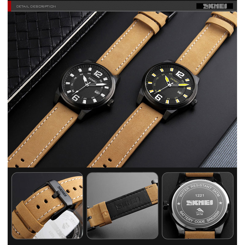 ... SKMEI Jam Tangan Kulit Pria - 1221 - Black - 6 ...