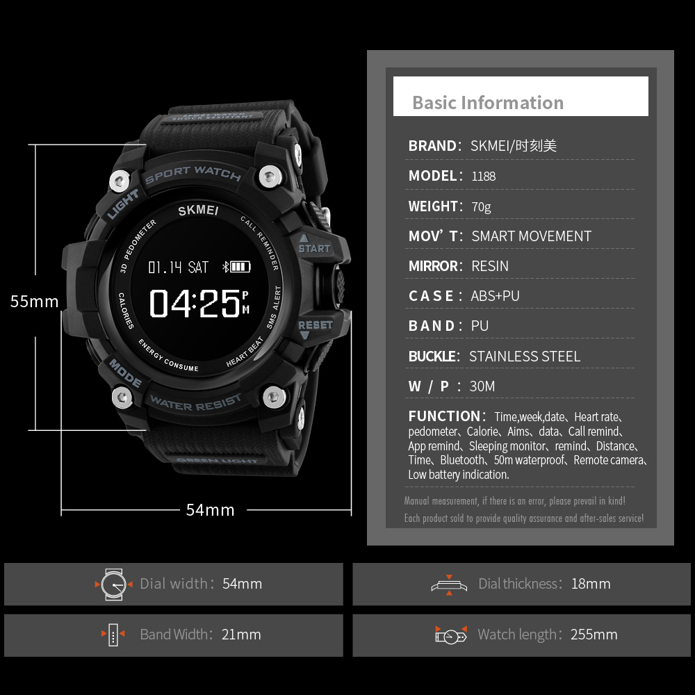 SKMEI Jam Tangan Sporty Smartwatch Bluetooth - 1188 