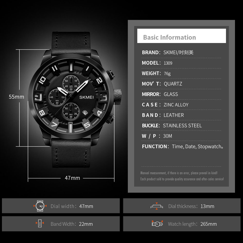 SKMEI jam Tangan Analog Chrono Pria - 1309 - Blue 