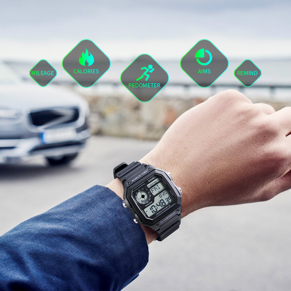 SKMEI Jam Tangan Digital Pria Kompas Pedometer Kalori 