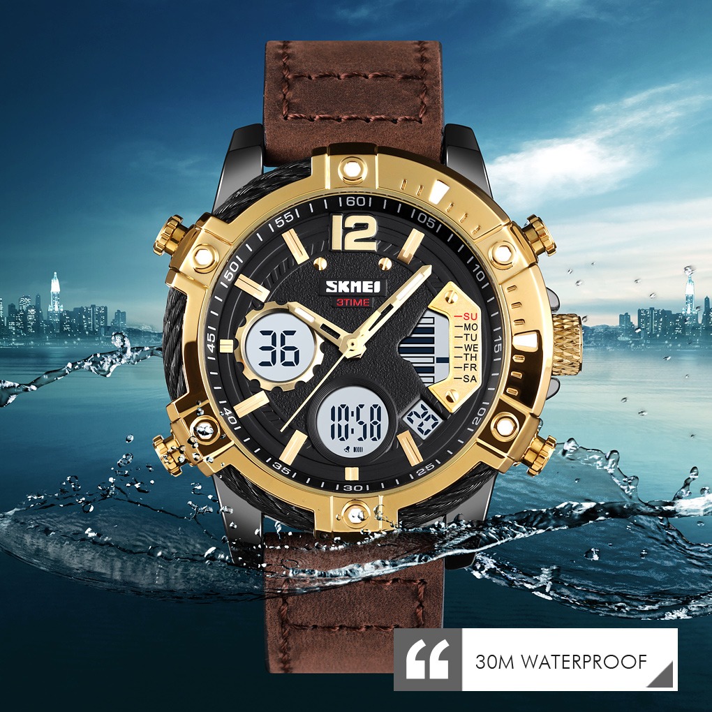 SKMEI Jam Tangan Digital Analog Pria Strap Kulit - 1618 - Black