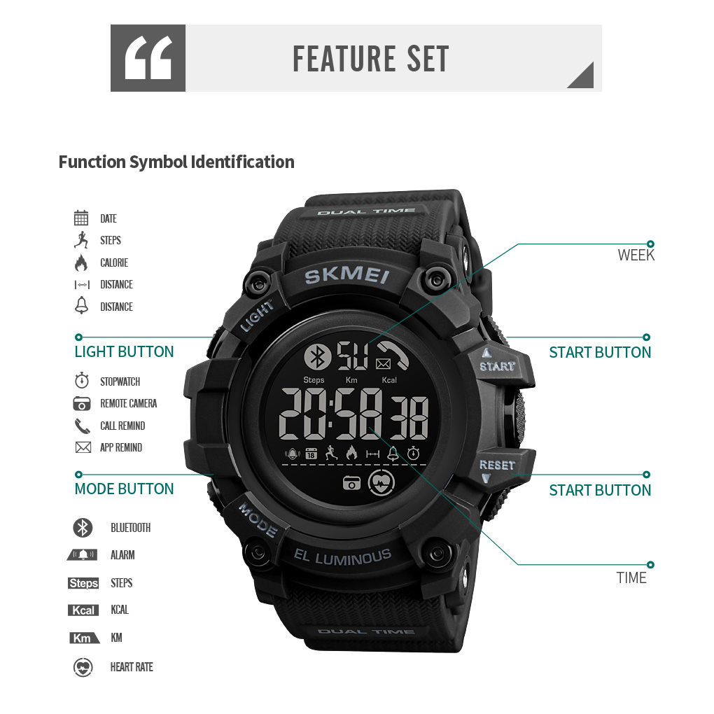 Gambar produk SKMEI Jam Tangan Olahraga Heartrate Smartwatch Bluetooth - 1643