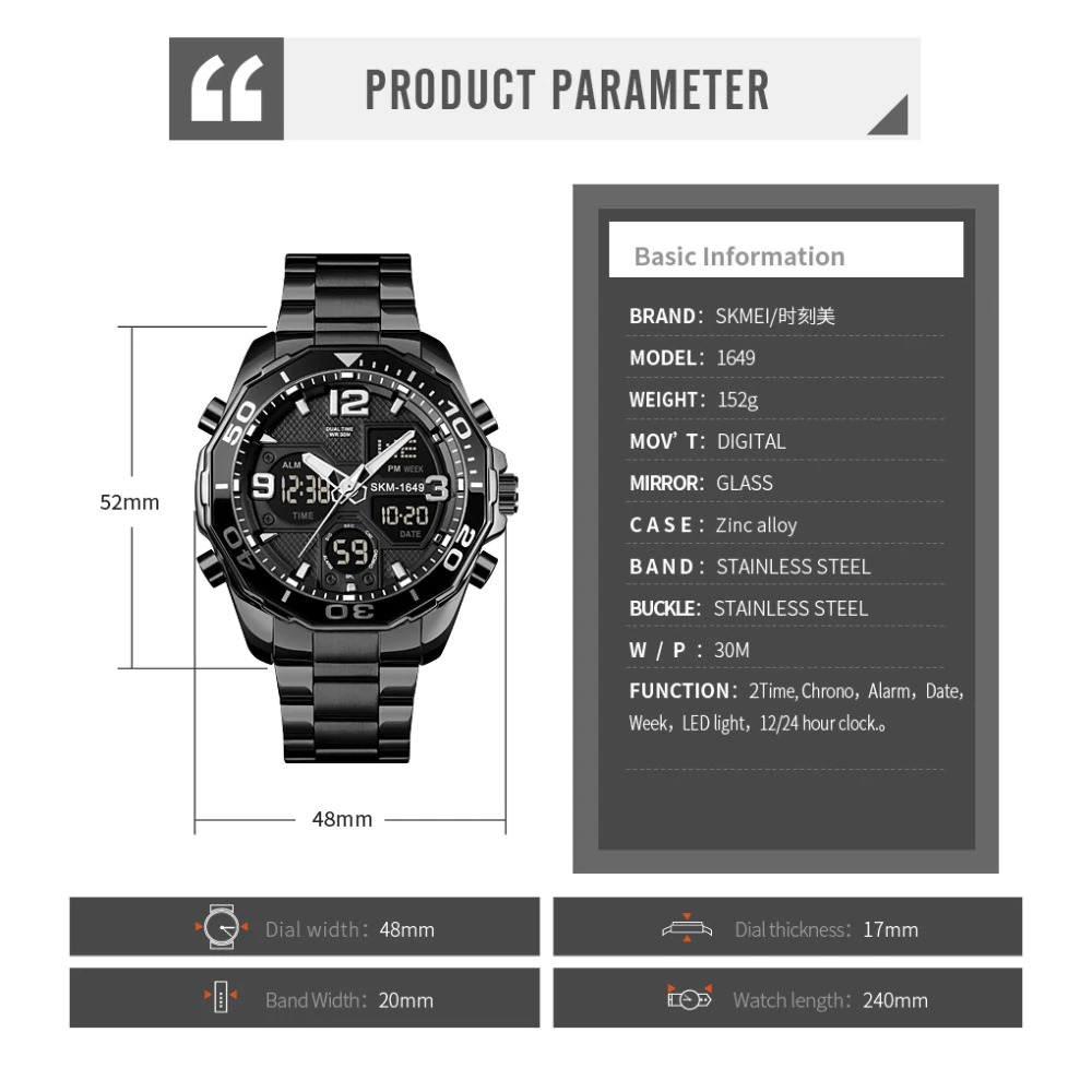 Gambar produk SKMEI Jam Tangan Analog Digital Pria Stainless Steel - 1649