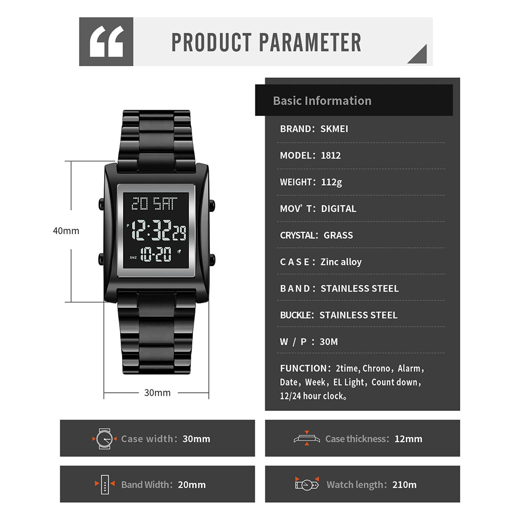 Gambar produk SKMEI Jam Tangan Digital Pria Strap Stainless Steel - 1812