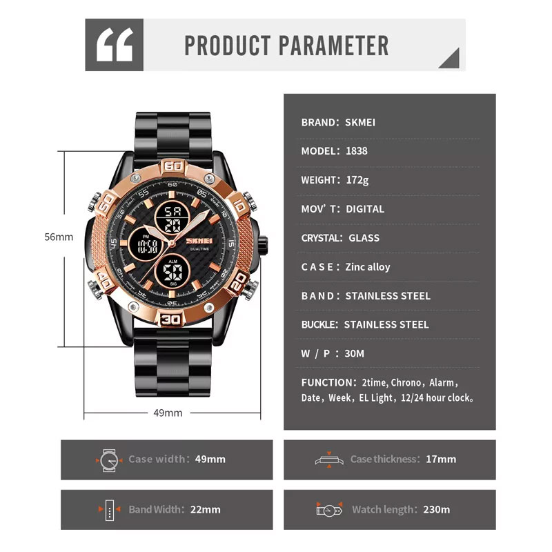 Gambar produk SKMEI Jam Tangan Pria Luxury Stainless Steel Wristwatch - 1838