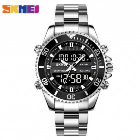 SKMEI Jam Tangan Pria Luxury Stainless Steel Wristwatch - 1850 - Silver Black - 1