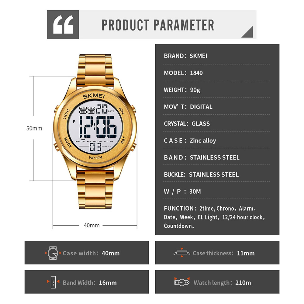 Gambar produk SKMEI Jam Tangan Digital Pria Strap Stainless Steel - 1849