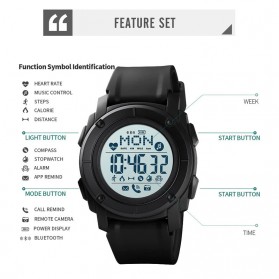 SKMEI Jam Tangan Smartwatch Pria Bluetooth Pedometer Heartrate - 1577 - Black/Black - 4