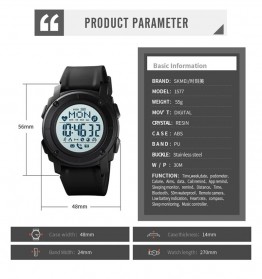 SKMEI Jam Tangan Smartwatch Pria Bluetooth Pedometer Heartrate - 1577 - Black/Black - 6