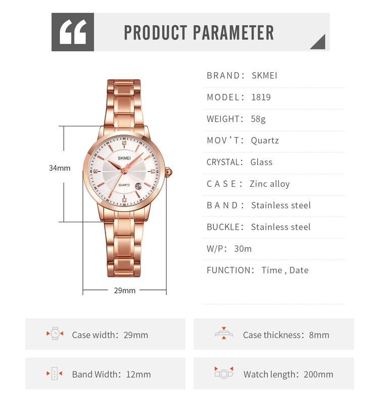 Gambar produk SKMEI Jam Tangan Analog Wanita Strap Stainless Steel - 1819