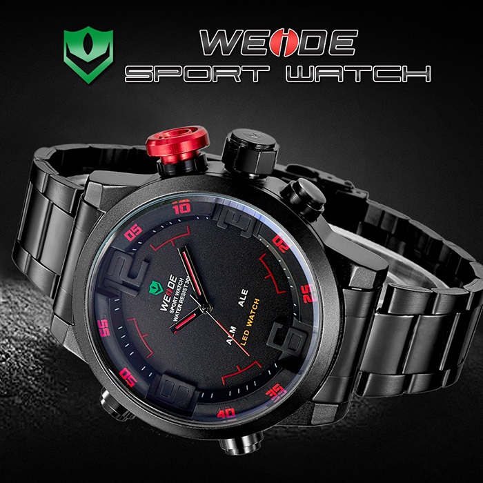 Weide Japan Quartz Miyota Men LED Sports Watch 30M - WH2309 - Black 