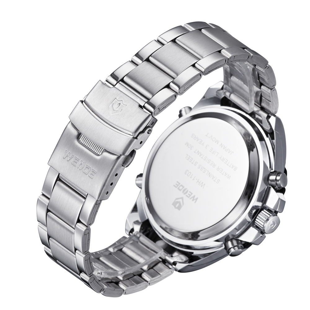 Weide Japan Quartz Stainless Strap Men LED Sports Watch 