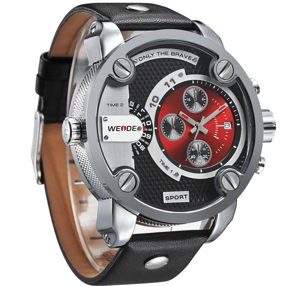 Weide Jam Tangan Japan Quartz Miyota WH3301 Black Red