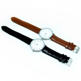 Jam Tangan Analog Strap Kulit (OEM) - Black 