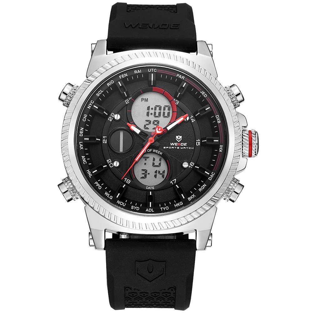 Weide Jam Tangan Analog Digital Pria  WH6403  Black/Silver  JakartaNotebook.com