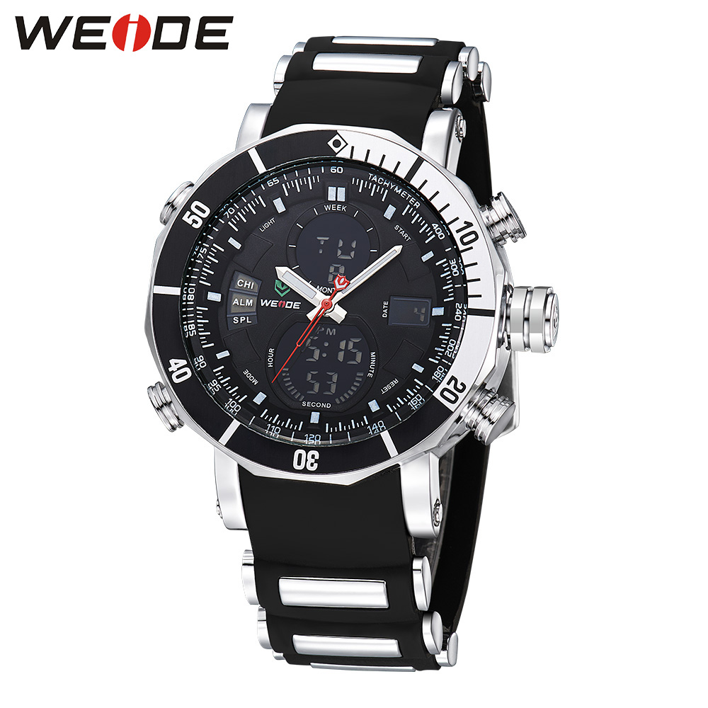Weide Jam Tangan Analog Pria Dual Time Zone Strap Silicone 