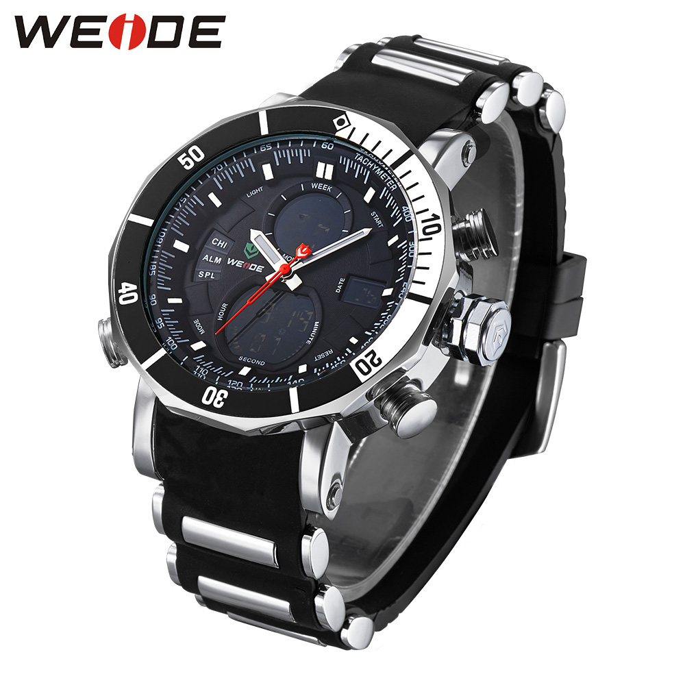 weide jam tangan analog pria dual time zone silicone wh5203 black white weide jam tangan analog pria dual time zone silicone wh5203 black white