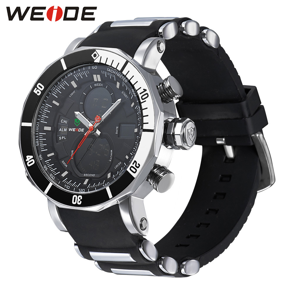 weide jam tangan analog pria dual time zone silicone wh5203 black white weide jam tangan analog pria dual time zone silicone wh5203 black white