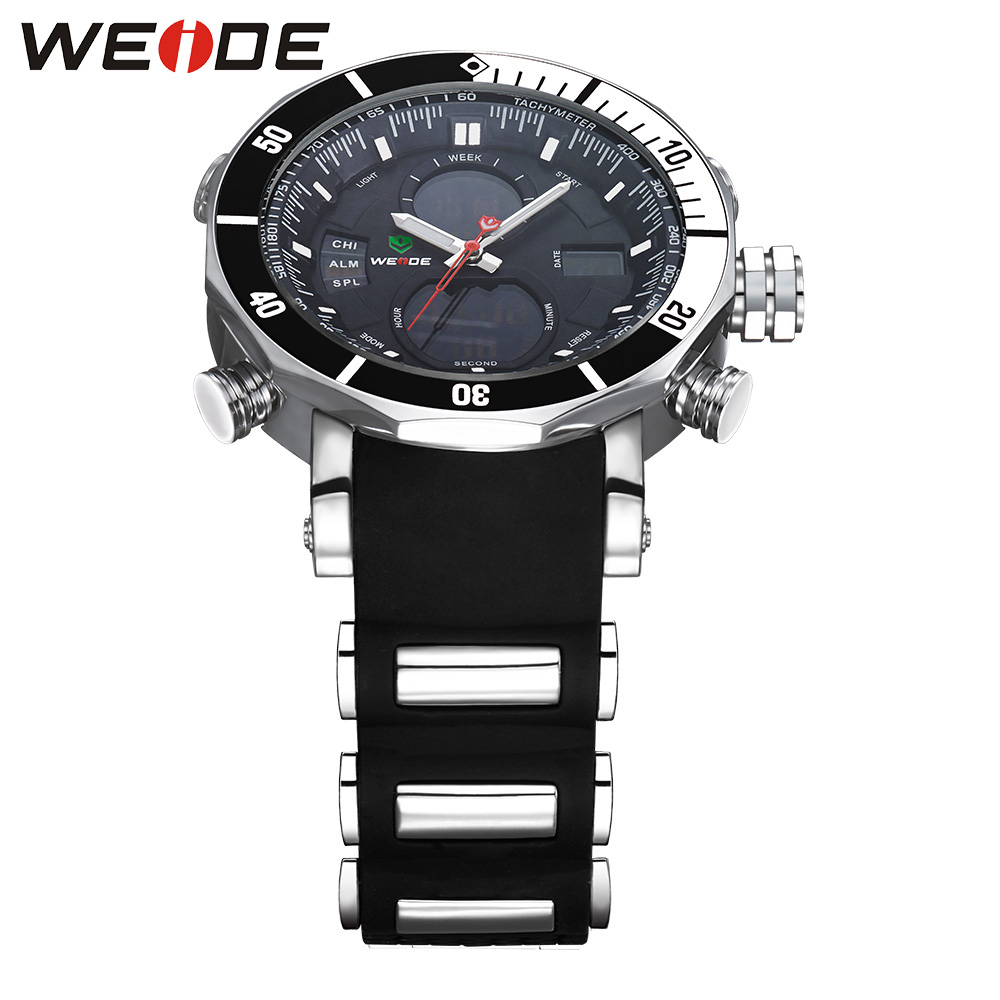 weide jam tangan analog pria dual time zone silicone wh5203 black white weide jam tangan analog pria dual time zone silicone wh5203 black white
