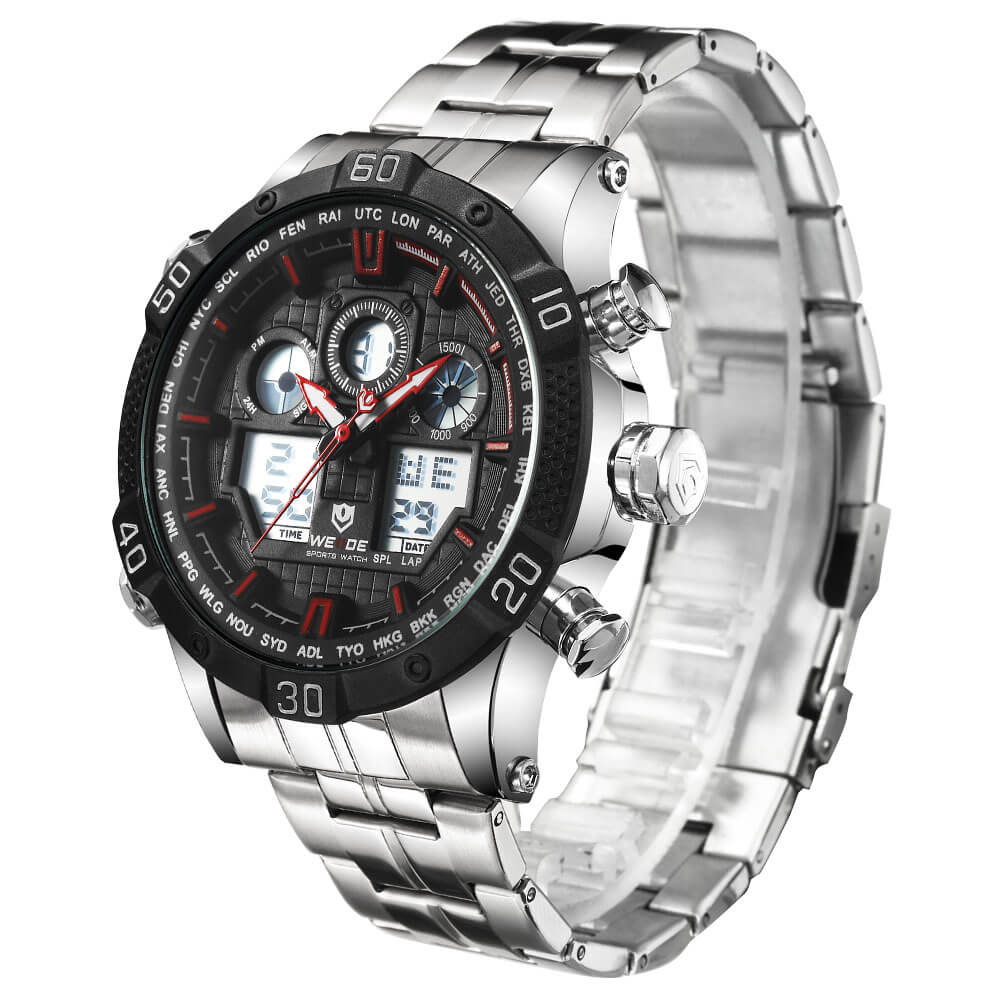 Weide Jam Tangan Sporty Stainless Steel - WH6901 - Black